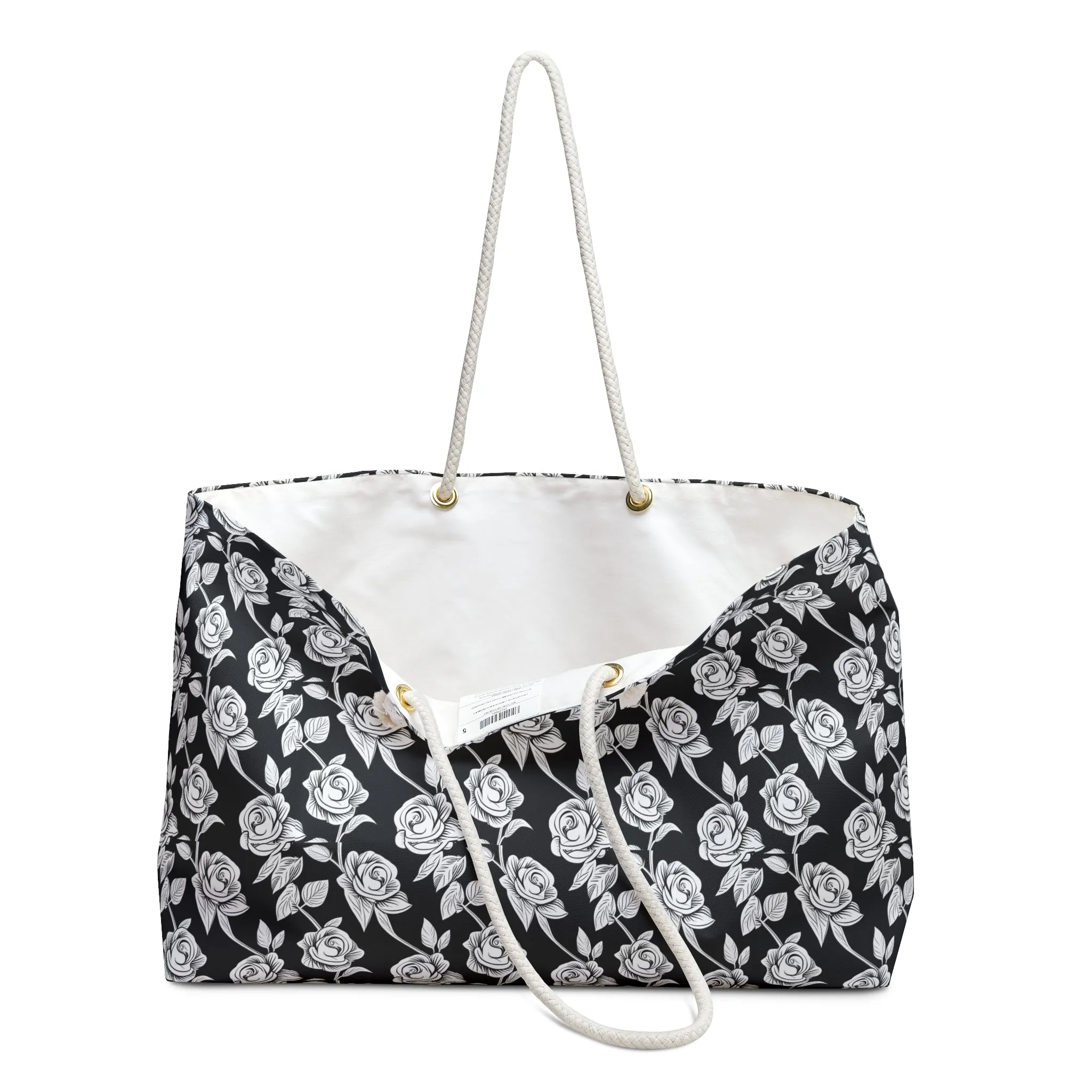 Black - White Rose Weekender Travel Tote Bag