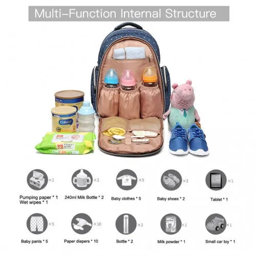 E6706D2 - Kono Large Capacity Multi Function Baby Diaper Backpack Polka Dot - Navy