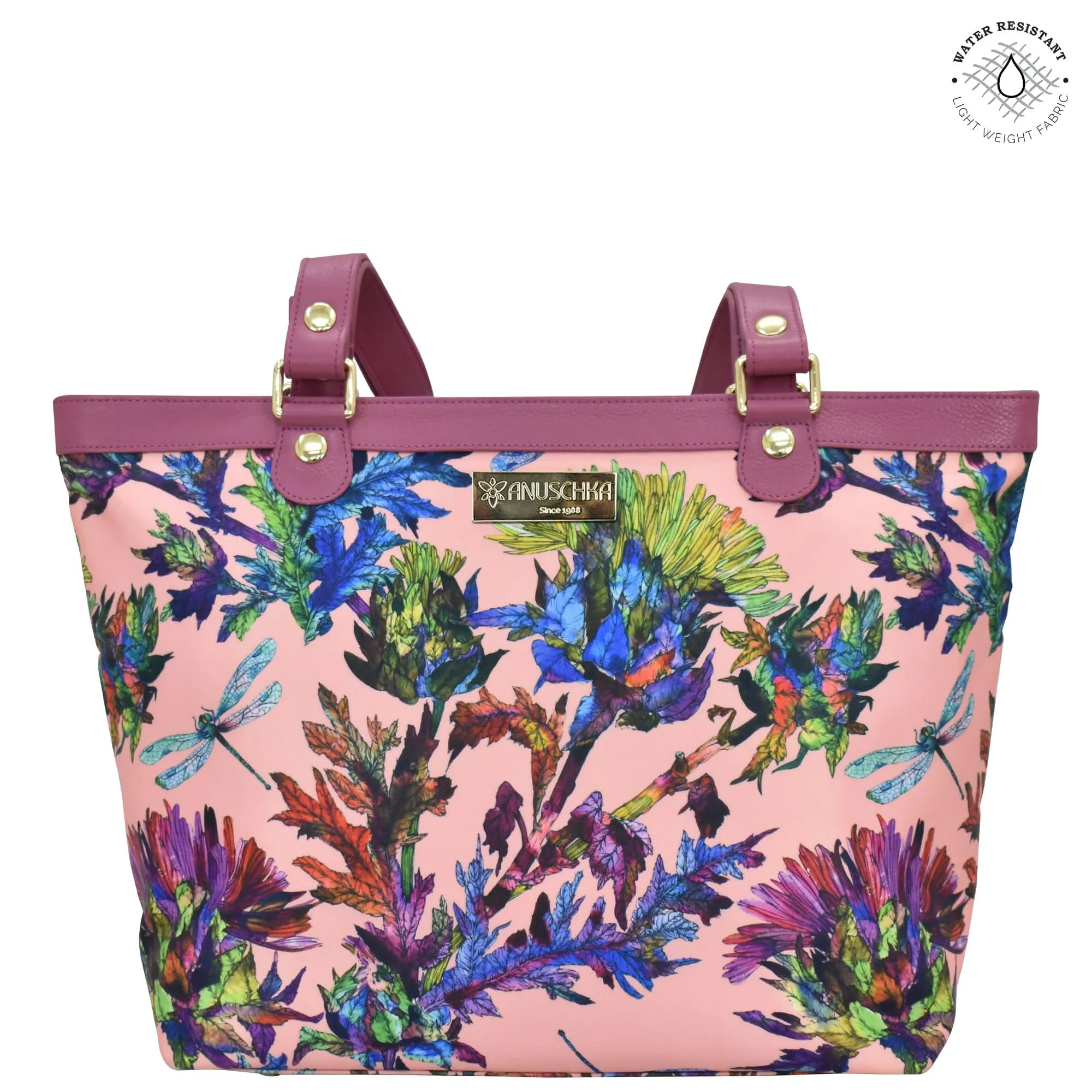 Fabric with Leather Trim Zip Top City Tote - 12005