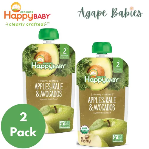 Happy Family Happy Baby Clearly Crafted, Organic Baby Food, Stage 2 (6  months), Apples, Kale & Avocados, 4oz (2 PACK BUNDLE) Exp: 09/25