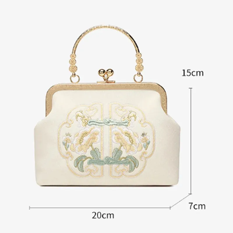 New Evening Bag Fashion Flower Embroidery Women's Bag Beaded Chain Shoulder Bag