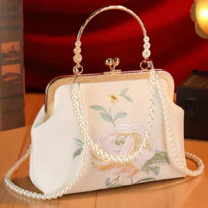 New Evening Bag Fashion Flower Embroidery Women's Bag Beaded Chain Shoulder Bag