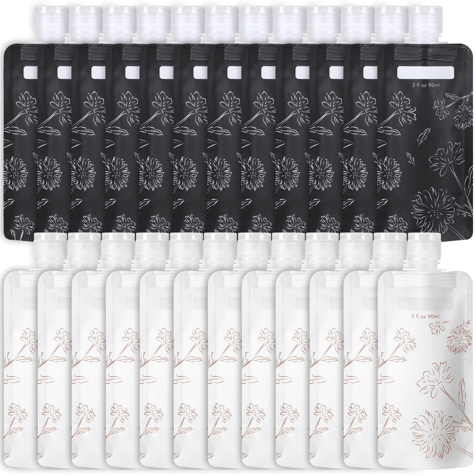PACKISM Travel Bottles for Toiletries - 24 Pack Leak Proof 3oz TSA Approved Travel Pouches, Stand Up, Slim & Lightweight Design, Space Saving, Pack More Shampoo Conditioner Lotion Body Wash