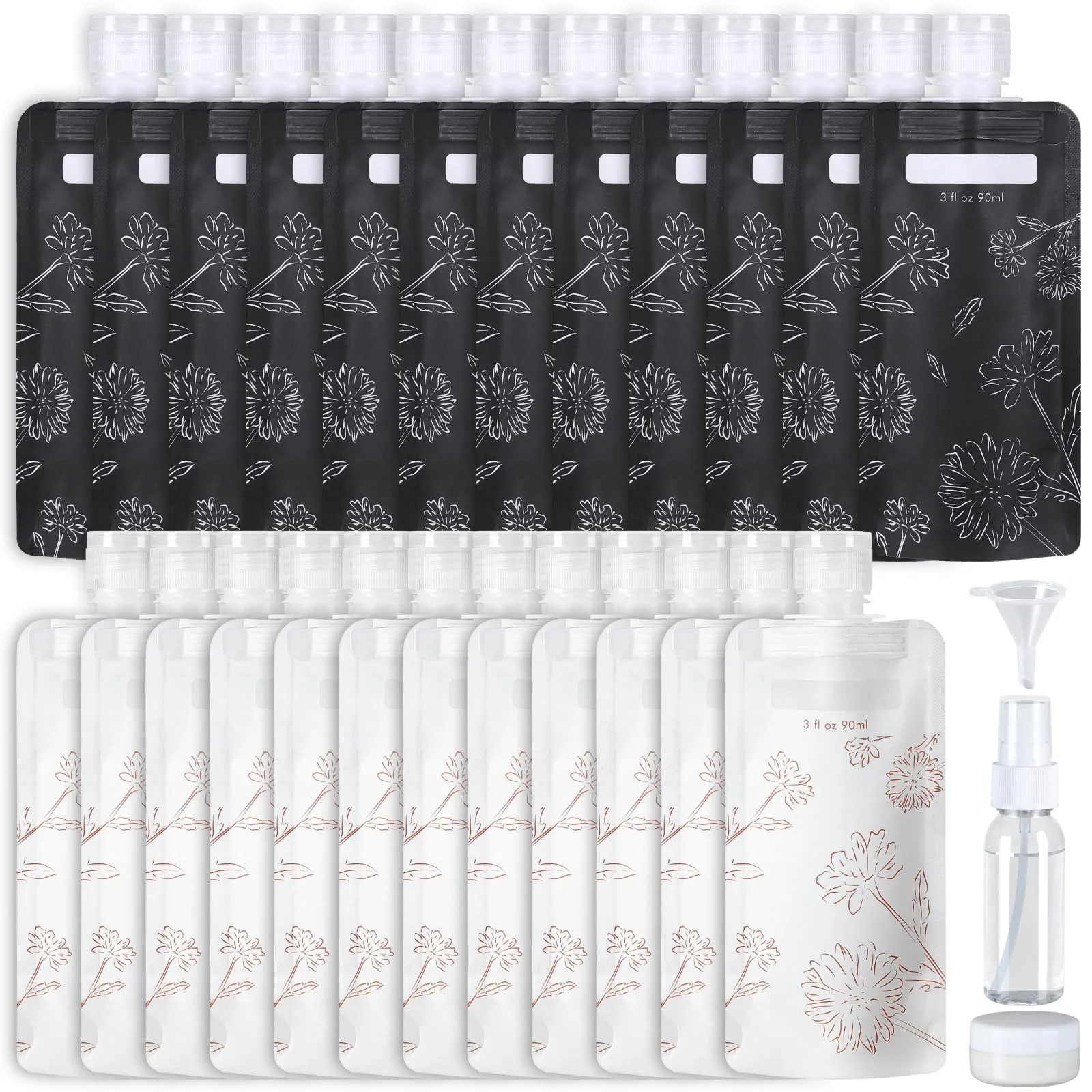 PACKISM Travel Toiletry Containers - 27 Pack Leak Proof 3oz TSA Approved Travel Pouches, Stand Up, Slim & Lightweight Design, Space Saving, Pack More Shampoo Conditioner Lotion Body Wash