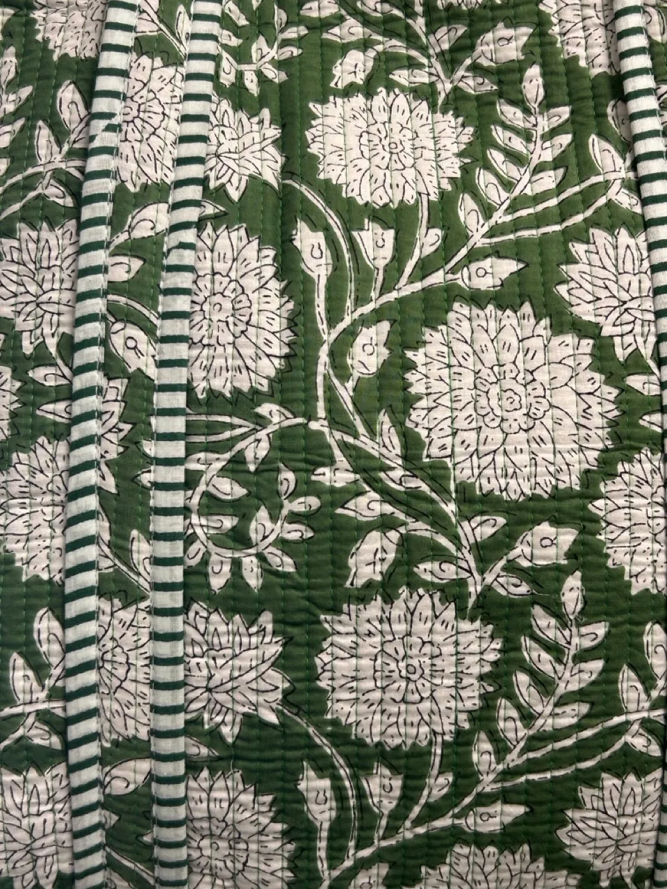 Reversible Cotton Quilted Tote - Dark Green Floral Jaal