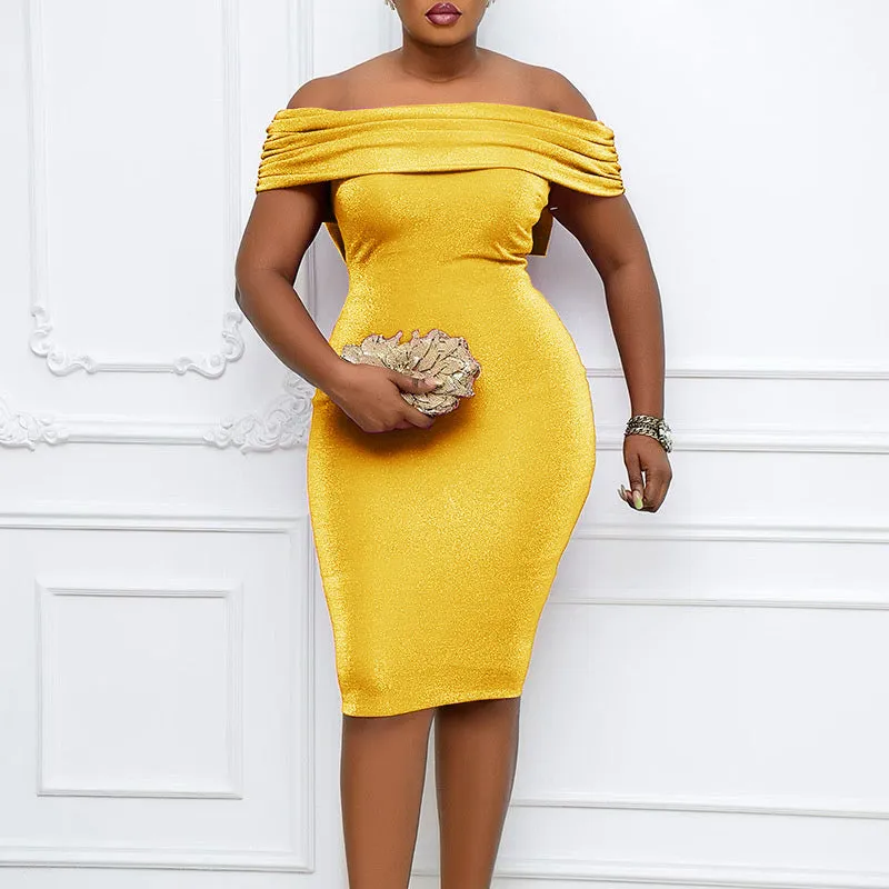 Solid Velvet Off Shoulder Sleeveless Bowknot High Split Dress