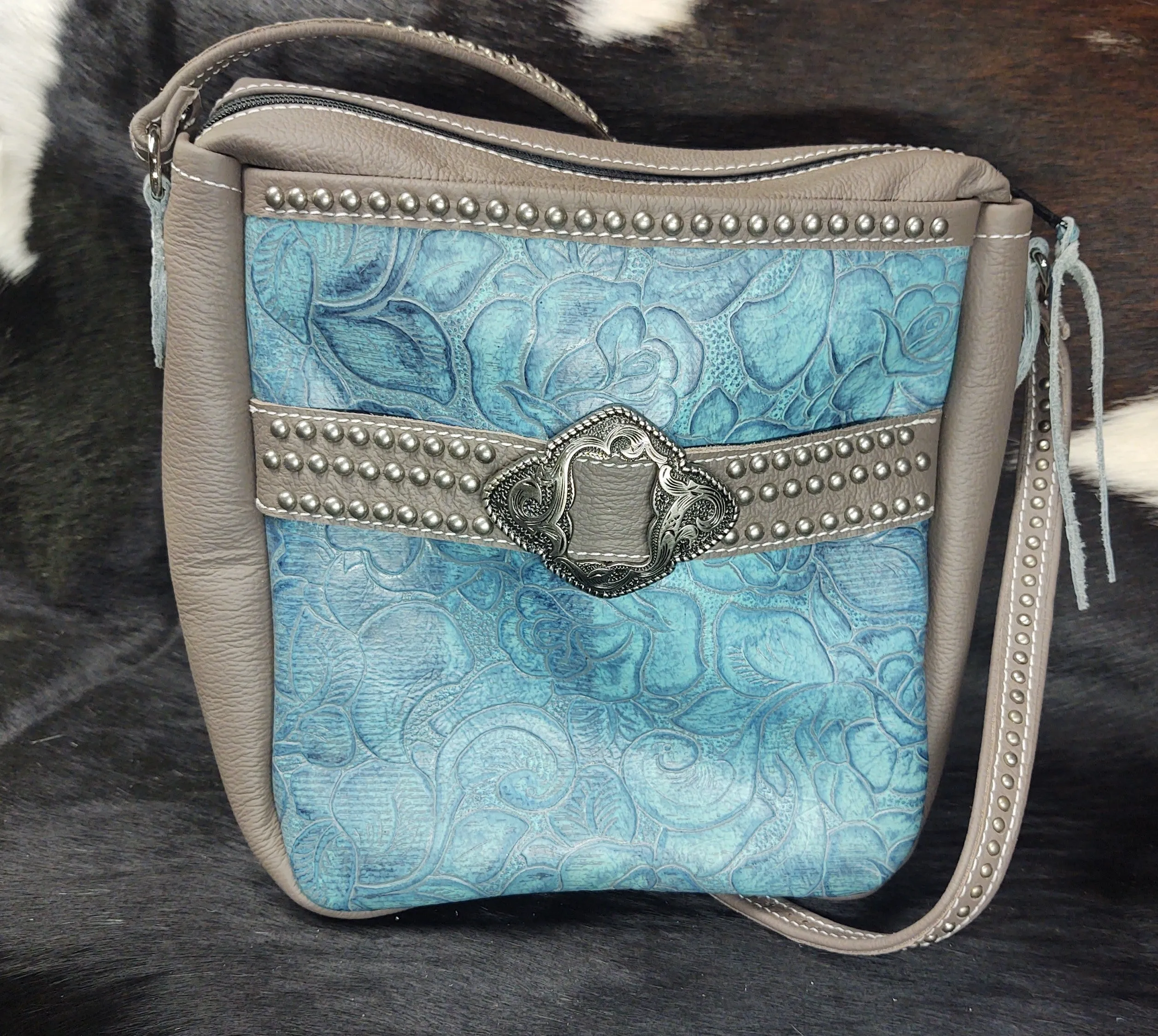 Turquoise and Gray Purse with Antique Silver Buckle