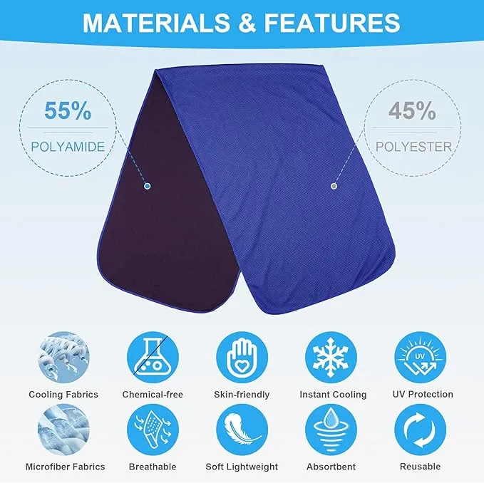 U-pick Cooling Towels(40"x12"), Sweat Towel for Gym, Cool Rags for Neck and Face, Breathable Soft Ice Chilly Towel for Hot Weather, Workout, Golf, Tennis, Travel, Camping, and Yoga
