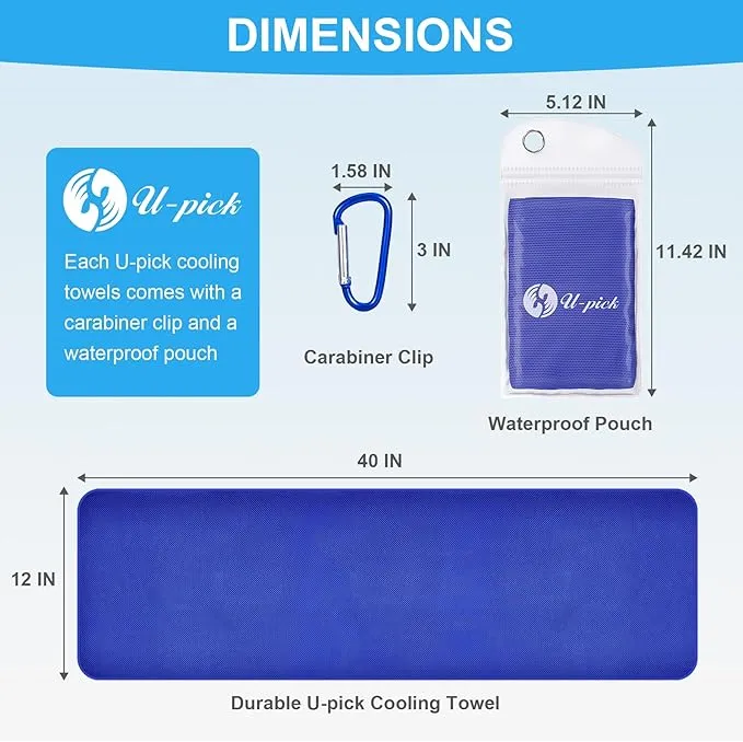 U-pick Cooling Towels(40"x12"), Sweat Towel for Gym, Cool Rags for Neck and Face, Breathable Soft Ice Chilly Towel for Hot Weather, Workout, Golf, Tennis, Travel, Camping, and Yoga