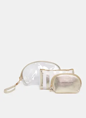 Women Gold & White Cosmetic Bag Set (Pack of 3)